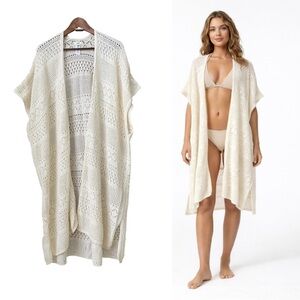 Aerie Textured Cotton Maxi Swim Cover Up  Oversized Boho Beach Duster Cream